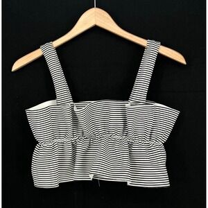 Akira Blue White Stripe Ruffled Crop Top Bralette Women's Size‎ Small Sleeveless